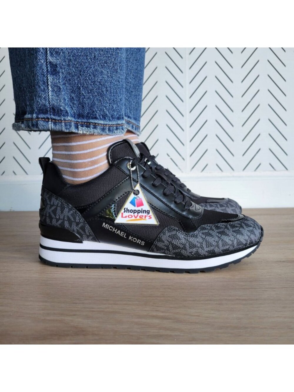 ❤️MICHAEL KORS WILMA Trainer Sneaker Sz 6 Women Shoes Black Monogram MK Logo New - Picture 3 of 10